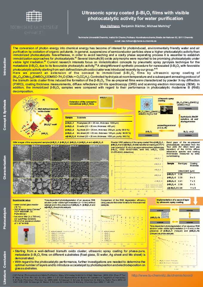Poster: Ultrasonic spray coated ?-Bi2O3 films with visible photocat. activity for water purification